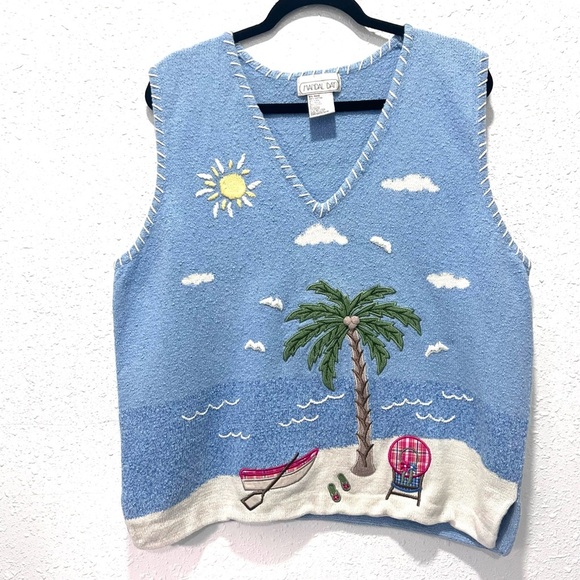 Mandal Bay Beach Scene Knit Sweater Vest XL - Picture 1 of 10